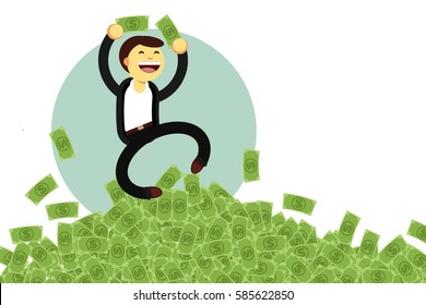 a man jumping in the money