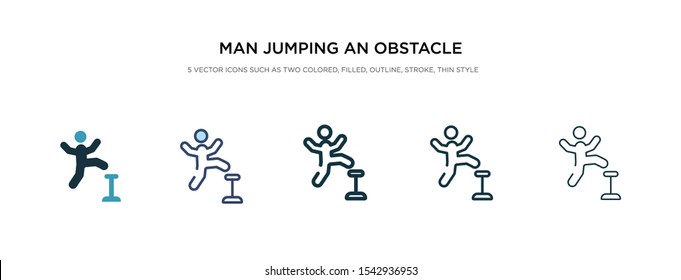 Man Jumping An Obstacle Icon In Different Style Vector Illustration. Two Color And Black Man Jumping An Obstacle Vector Icons Designed In Filled, Outline, Line And Stroke Style Can Be Used For