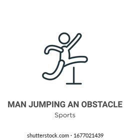 Man jumping an obstacle outline vector icon. Thin line black man jumping an obstacle icon, flat vector simple element illustration from editable sports concept isolated stroke on white background