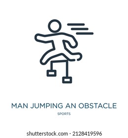 Man Jumping An Obstacle Thin Line Icon. Obstacle, Man Linear Icons From Sports Concept Isolated Outline Sign. Vector Illustration Symbol Element For Web Design And Apps.