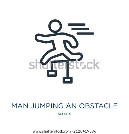 man jumping an obstacle thin line icon. obstacle, man linear icons from sports concept isolated outline sign. Vector illustration symbol element for web design and apps.