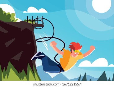 man jumping off with a rope, extreme sport vector illustration design