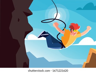 man jumping off with a rope, extreme sport vector illustration design