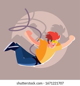 man jumping off with a rope, extreme sport vector illustration design