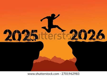 Man jumping on 2025 to 2026 Happy new year jump 2026 banner vector. happy new year vector.