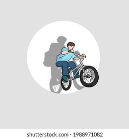 man jumping on the bicycle  hand drawn with black lines illustration vector. 