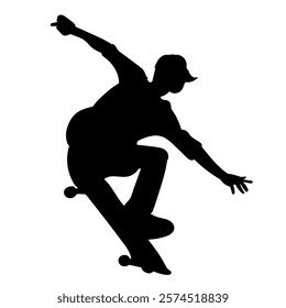 man jumping on skateboard silhouette on white background vector