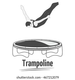 Man jumping on the trampoline. Trampoline icon. Silhouette woman. Logo design.