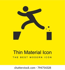 Man jumping with opened legs from one point to other bright yellow material minimal icon or logo design