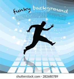 Man Jumping Over Blue Background