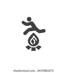Man jumping over bonfire vector icon. filled flat sign for mobile concept and web design. Novruz Bonfire Jumping glyph icon. Symbol, logo illustration. Vector graphics