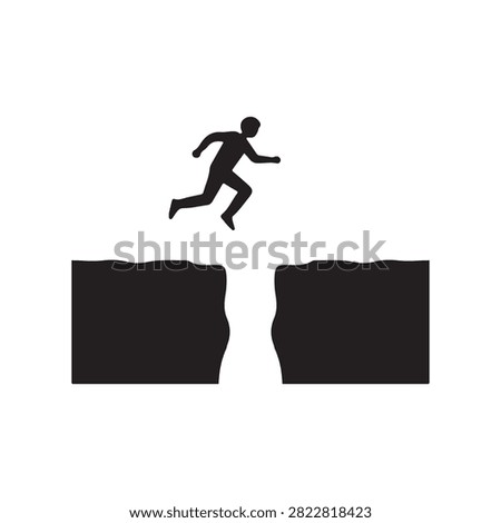 man jumping over the cliff or gap, black and white 