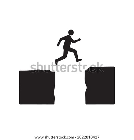 man jumping over the cliff or gap, black and white 