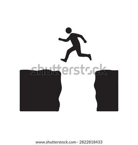 man jumping over the cliff or gap, black and white 