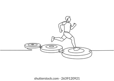 Man Jumping Over Coins One Line Financial Growth Vector