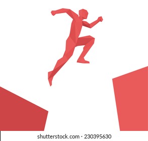 Man jumping over gap, geometric design vector isolated 