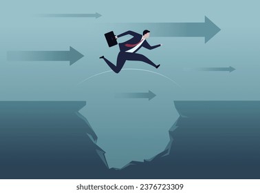 Man is jumping over the pit, Risk avoidance.Insurance.early warning.