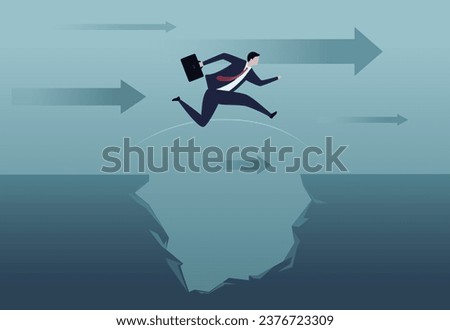 Man is jumping over the pit, Risk avoidance.Insurance.early warning.