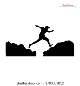 Man jumping over precipice between two rocky mountains vector. Freedom, risk, challenge, success.A man  jump  over mountain.vector illuatration.