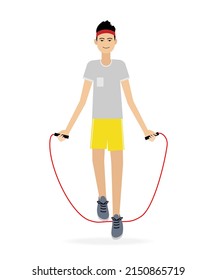 Mann springt Seil. Illustration einzeln auf weißem Hintergrund