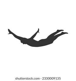 Man jumping silhouette icon, man jumping off cliff vector flat sign