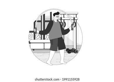 Man jumping with skipping rope at home gym Illustration concept. Flat illustration isolated on white background.