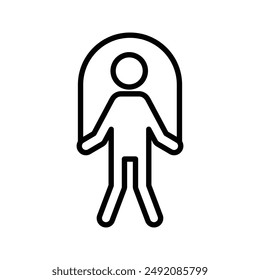 Hombre saltando con la marca lineal del logotipo del icono de la cuerda que salta en blanco y negro