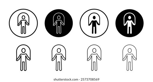 Man jumping with skipping rope icon Thin line art isolated