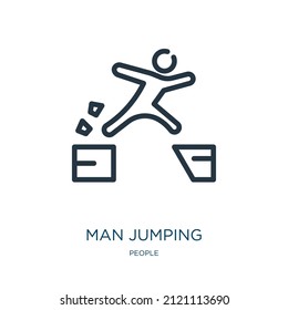 man jumping thin line icon. people, jump linear icons from people concept isolated outline sign. Vector illustration symbol element for web design and apps.