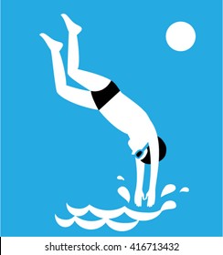 Man jumping in water.  Diving boy. Vector illustration