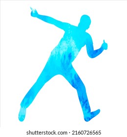 man jumping watercolor silhouette on white background, isolated, vector