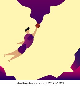 a man is jumping while throwing a ball. illustration of a basketball sport with an abstract background