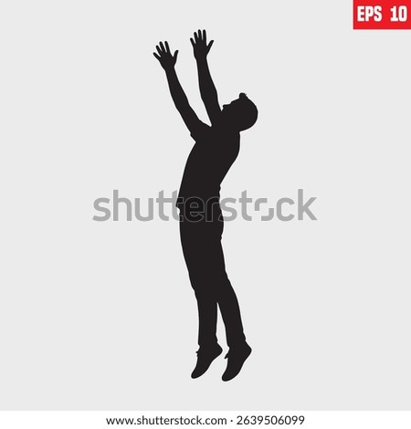 man jumps in the air with his hands up as if he trying to catch, Businessman catching something