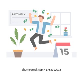 A man jumps for joy at just getting paid for his work