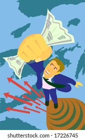 man jumps to money