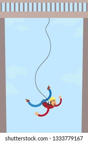 A man jumps with a rope from a bridge. Vector illustration.