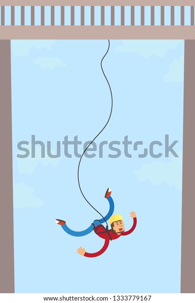 A man jumps with a rope from a bridge.
Vector illustration.