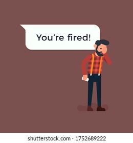 Man just received a message from employer saying he is fired. Unemployment flat vector concept illustration 