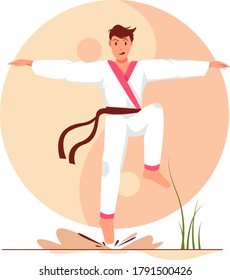 hombre con ilustración plana de posición plana de karate