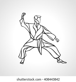 Man in a karate pose. Martial arts man silhouette. Detailed vector illustration of a martial arts master