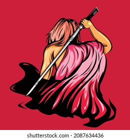 man with katana samurai sword illustration vector