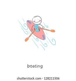 A man in a kayak. Illustration.