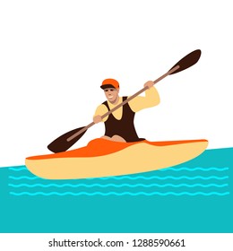 man in kayak, vector illustration ,flat style,profile side