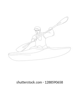 man in kayak, vector illustration , lining draw,profile side