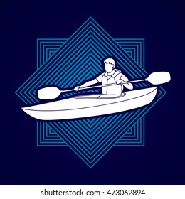 A man kayaking designed on line square background graphic vector.