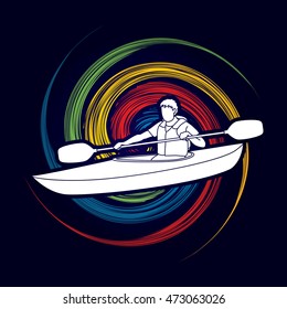 A man kayaking designed on spin wheel background graphic vector.