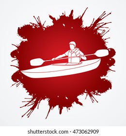 A man kayaking designed on splash blood background graphic vector.
