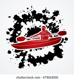 A man kayaking designed on splatter ink background graphic vector.