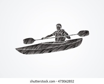A man kayaking designed using black grunge brush graphic vector.