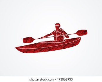 A man kayaking designed using red grunge brush graphic vector.